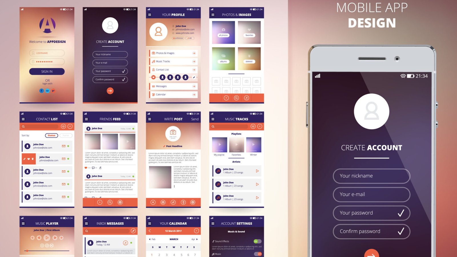 Smartphone application design templates set flat isolated vector illustration